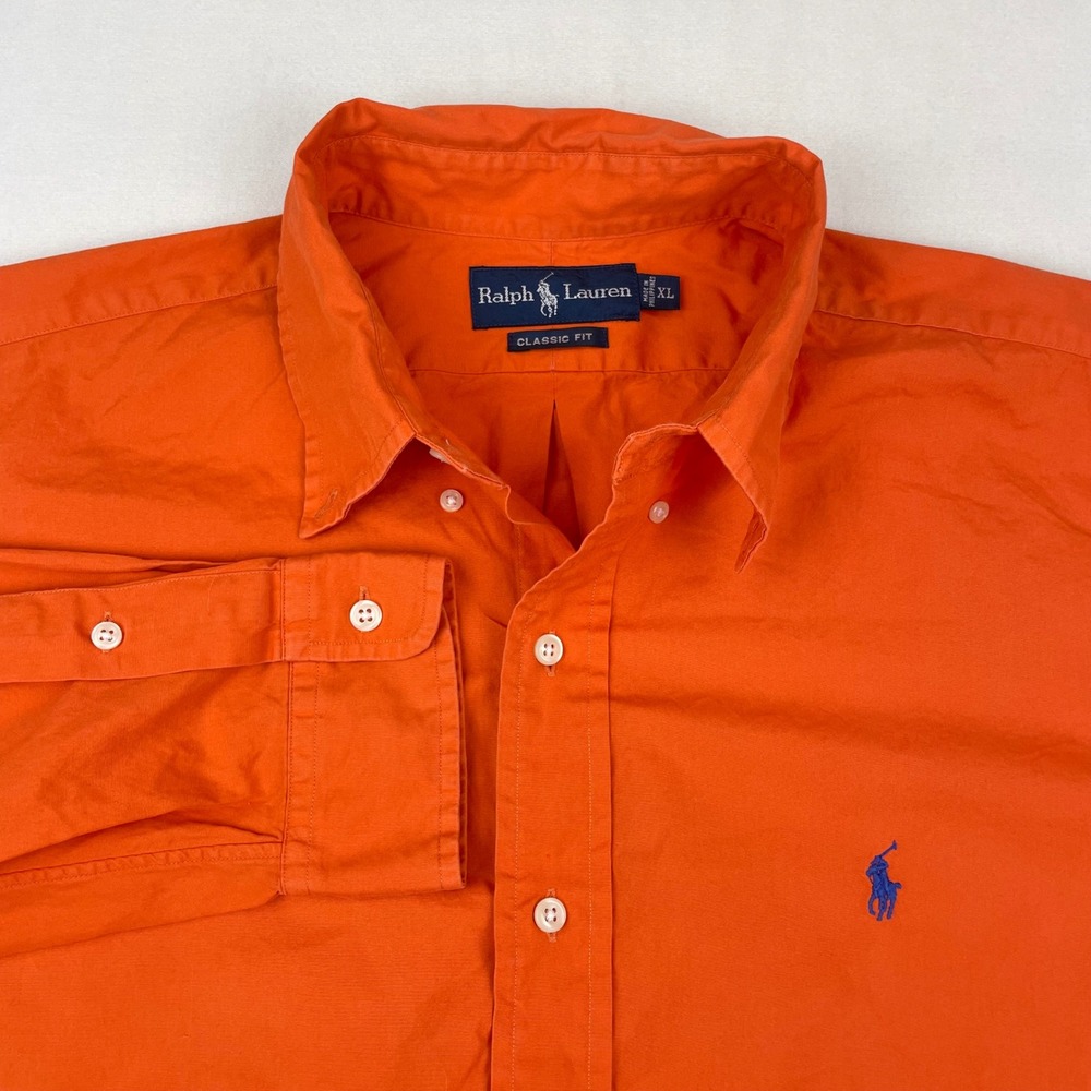 Ralph Lauren Classic Fit Orange Cotton Button Down Shirt Mens XL Long Sleeve